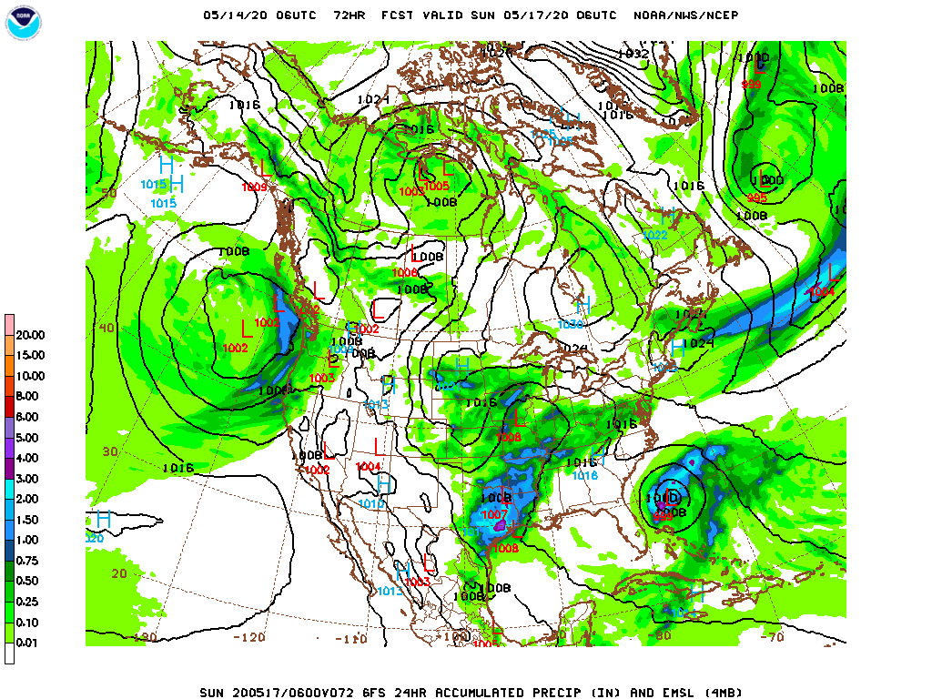 Upper-level low over Texas and developing tropical system east of Florida on Sunday.